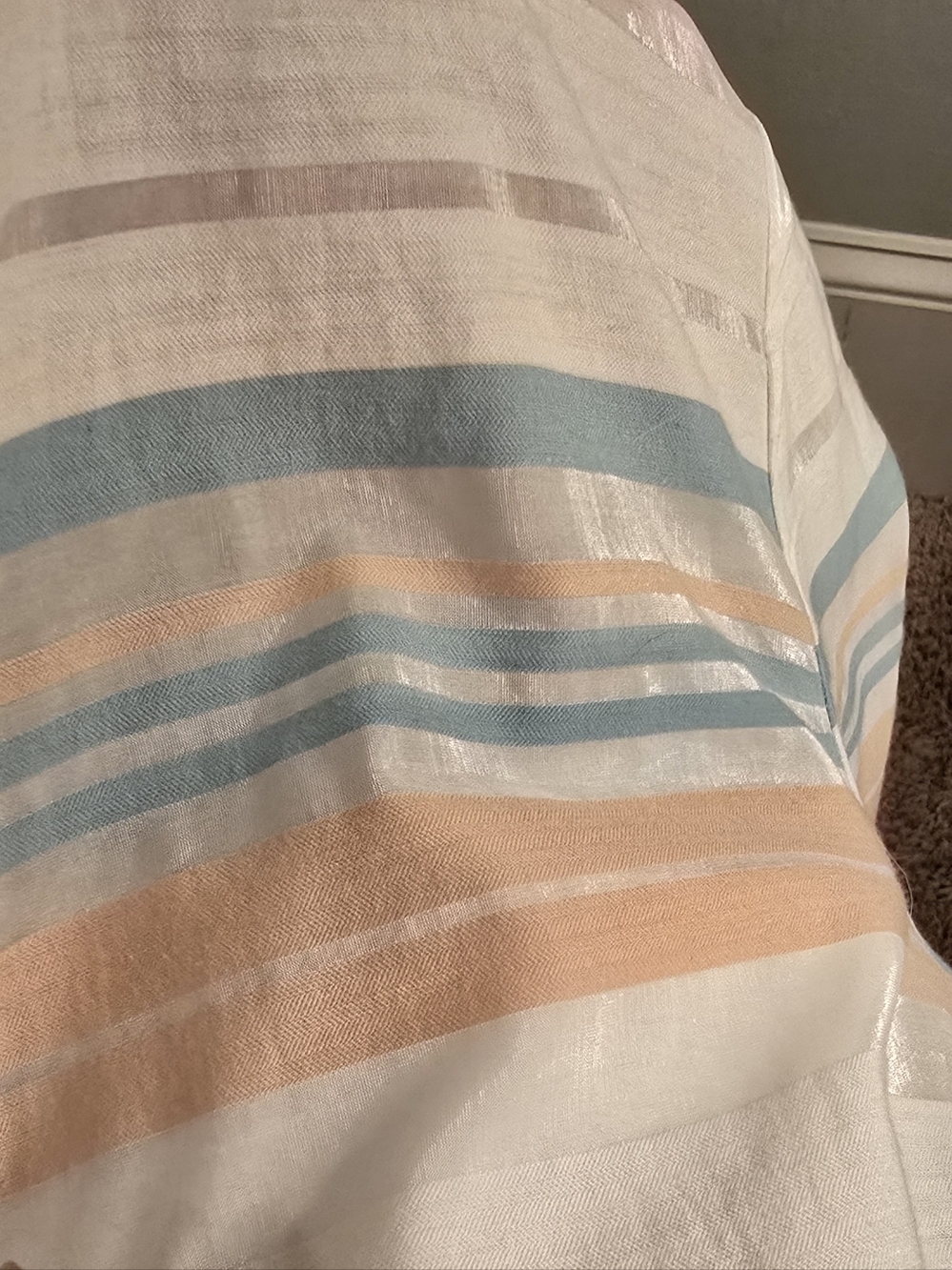 Alfred Dunner Cream Button-Up Shirt with Peach & Blue Stripes, Size 18W (310) - Picture 8 of 8